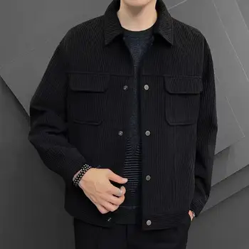 Мужская осенне-зимняя куртка, теплая толстая Повседневная куртка с длинными рукавами и карманами, мужское пальто с отложным воротником, однобортный кардиган, Однотонный Свободный