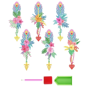 6 шт. Набор закладок с алмазной краской Art 5D DIY, закладки из перьев и стразов для взрослых, детские закладки для школы ремесел