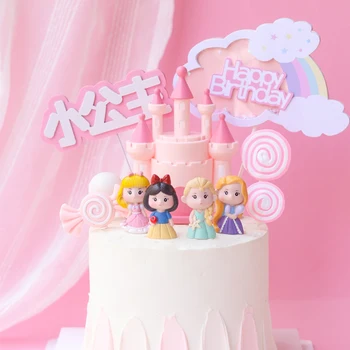 Украшение для торта принцессы, Мини-Белоснежка, Праздничные принадлежности, Топпер для торта на день рождения, Детский душ, Аксессуары для выпечки в Розовом замке для девочек