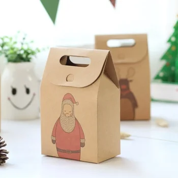 Коробка для упаковки Рождественских подарков из винтажной Крафт-бумаги, мультяшный подарочный пакет для хранения конфет, маленький бумажный пакет для хранения креативных и милых подарков