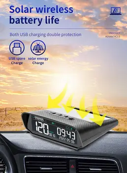 S100 Solar Car HUD Auto GPS Head-Up Дисплей Цифровые Часы Спидометр Сигнализация Превышения скорости Предупреждение Об Усталости При вождении Дисплей Пробега