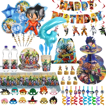 Dragon Ball Z Украшения Для Вечеринки в честь Дня Рождения Goku Anime Party Одноразовая Посуда Баннер Фольга Латексный Воздушный Шар Подставка Для Торта Детская Игрушка В Подарок