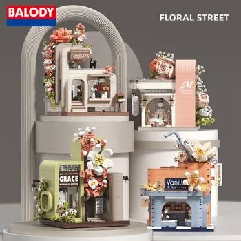 Строительный блок BALODY street view, модель цветочного магазина, украшение комнаты, модная сборка, креативные игрушки, подарки на день рождения для девочек